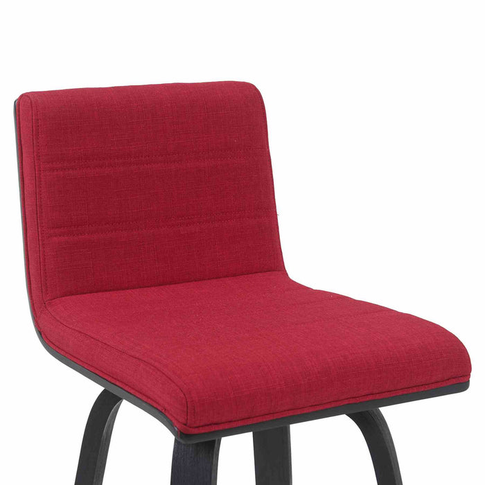 Vienna Modern Counter Height Swivel Bar Stool with Red Upholstered Seat and Brushed Wood Frame