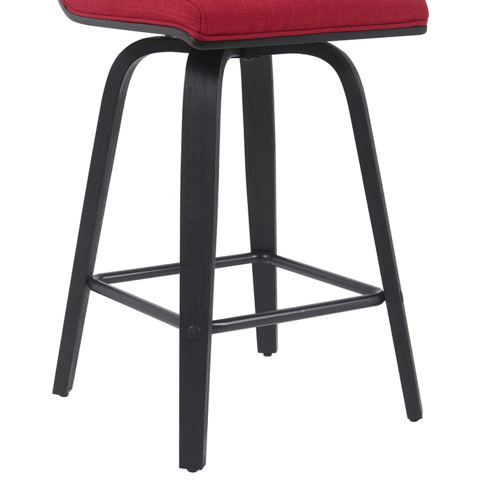 Vienna Modern Counter Height Swivel Bar Stool with Red Upholstered Seat and Brushed Wood Frame