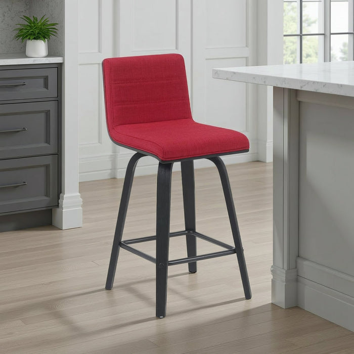Vienna Modern Counter Height Swivel Bar Stool with Red Upholstered Seat and Brushed Wood Frame