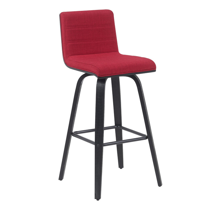 Vienna Modern Swivel Bar Height Stool with Red Upholstered Seat and Brushed Wood Frame