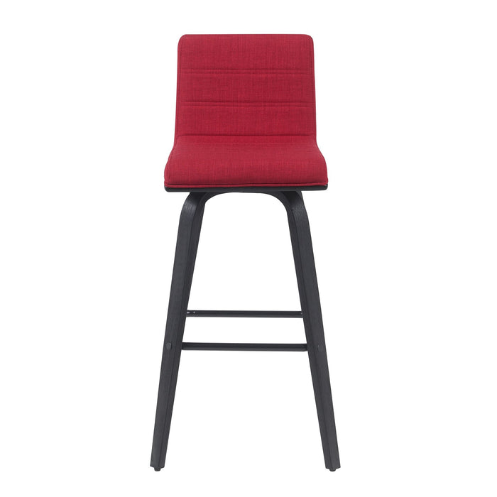 Vienna Modern Swivel Bar Height Stool with Red Upholstered Seat and Brushed Wood Frame