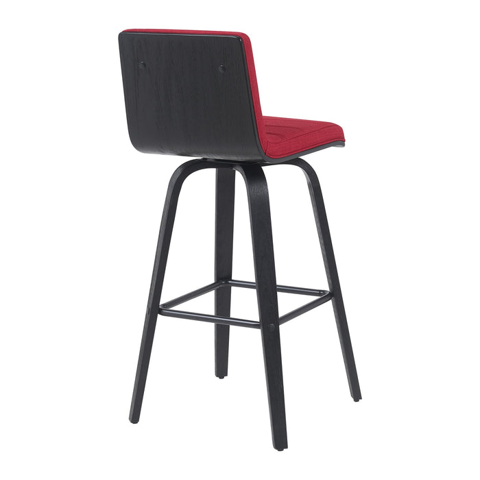 Vienna Modern Swivel Bar Height Stool with Red Upholstered Seat and Brushed Wood Frame