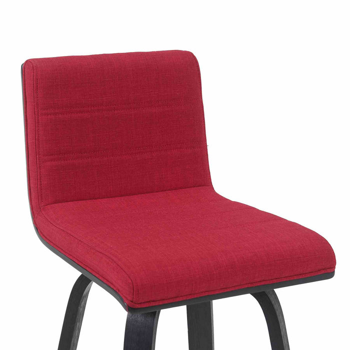 Vienna Modern Swivel Bar Height Stool with Red Upholstered Seat and Brushed Wood Frame