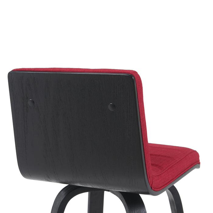 Vienna Modern Swivel Bar Height Stool with Red Upholstered Seat and Brushed Wood Frame