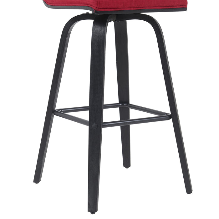 Vienna Modern Swivel Bar Height Stool with Red Upholstered Seat and Brushed Wood Frame