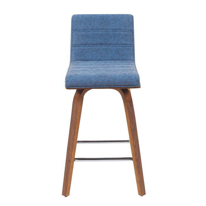 Vienna Modern Counter Height Swivel Bar Stool with Vintage Blue Upholstered Seat and Walnut Finished Wood Frame