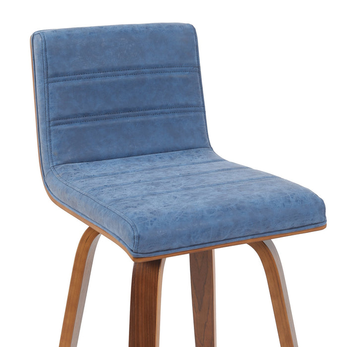 Vienna Modern Counter Height Swivel Bar Stool with Vintage Blue Upholstered Seat and Walnut Finished Wood Frame