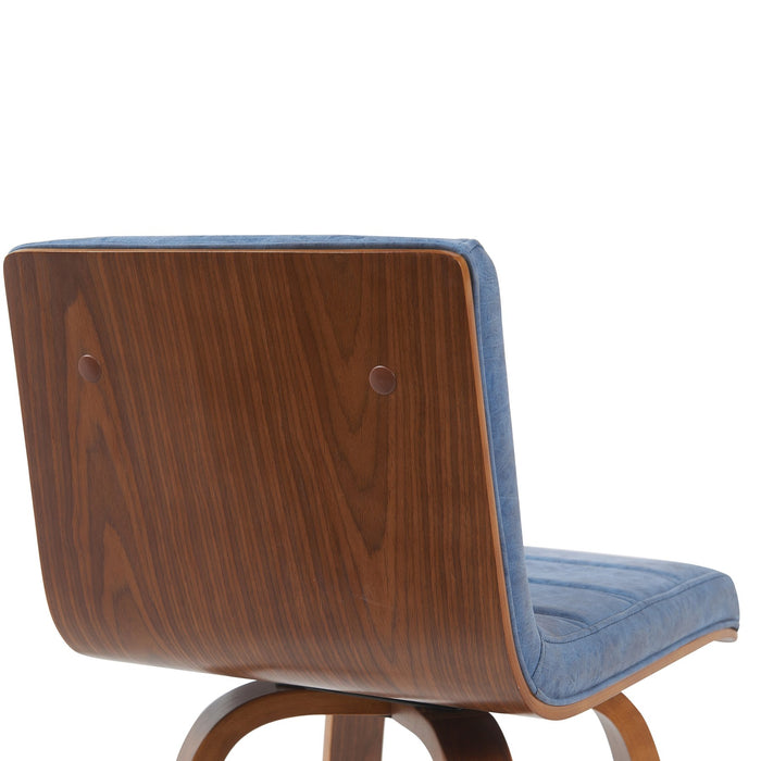 Vienna Modern Counter Height Swivel Bar Stool with Vintage Blue Upholstered Seat and Walnut Finished Wood Frame