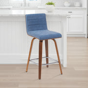 Vienna Modern Counter Height Swivel Bar Stool with Vintage Blue Upholstered Seat and Walnut Finished Wood Frame - Furniture City (CA)l