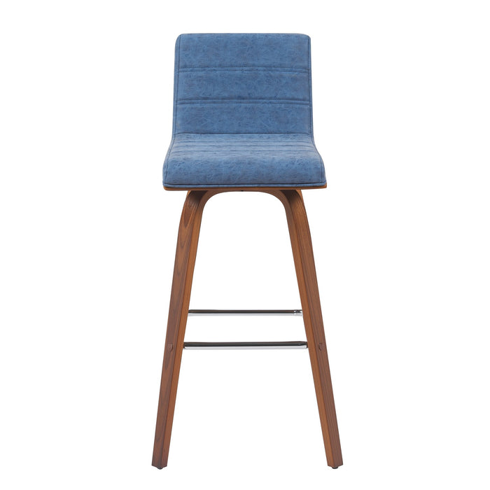 Vienna Modern Swivel Bar Height Stool with Vintage Blue Upholstered Seat and Walnut Finished Wood Frame
