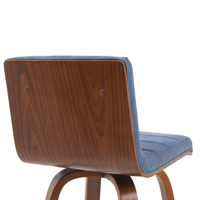 Vienna Modern Swivel Bar Height Stool with Vintage Blue Upholstered Seat and Walnut Finished Wood Frame