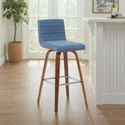 Vienna Modern Swivel Bar Height Stool with Vintage Blue Upholstered Seat and Walnut Finished Wood Frame - Furniture City (CA)l