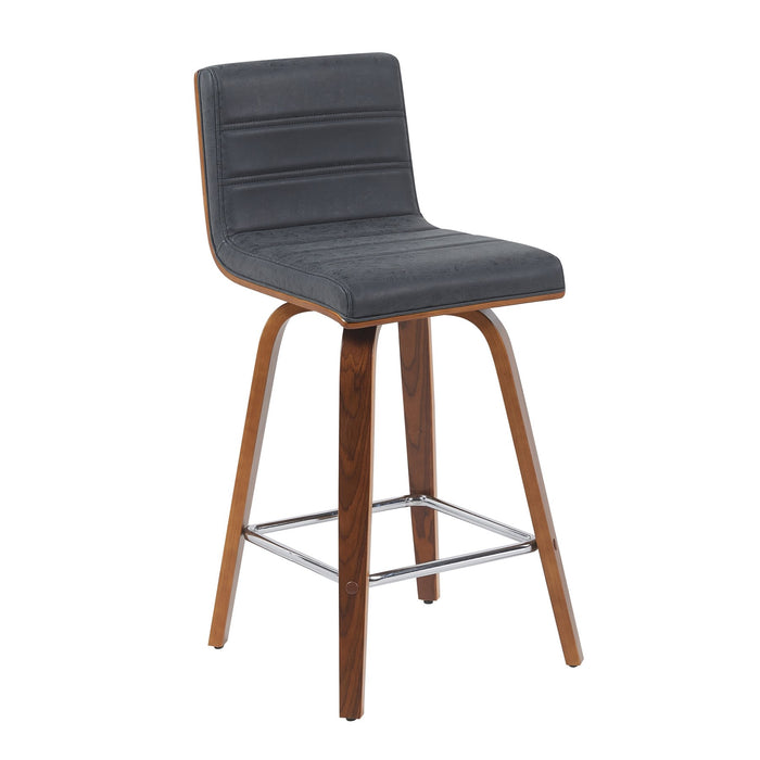 Vienna Modern Counter Height Swivel Bar Stool with Vintage Black Upholstered Seat and Walnut Finished Wood Frame