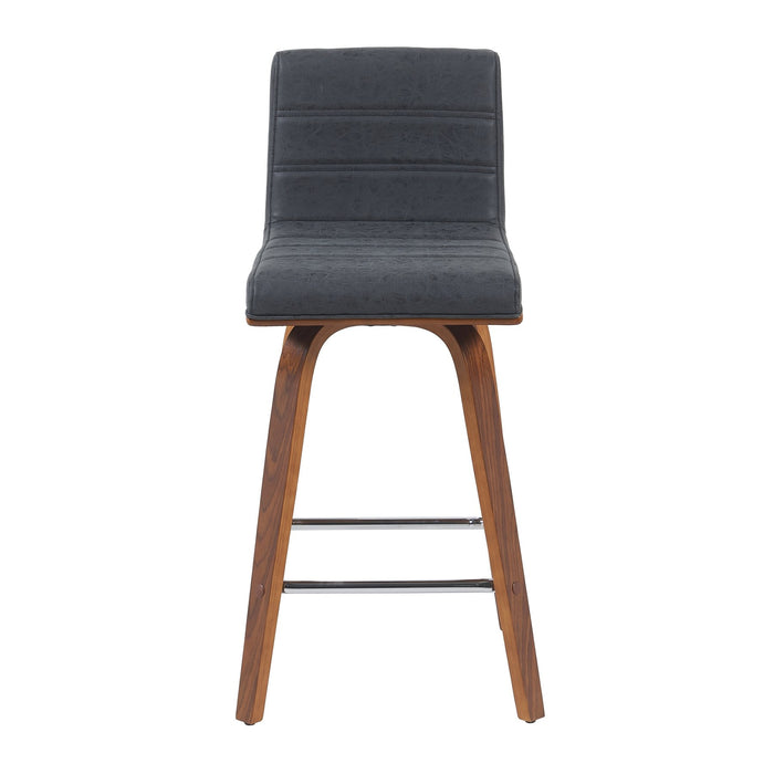 Vienna Modern Counter Height Swivel Bar Stool with Vintage Black Upholstered Seat and Walnut Finished Wood Frame