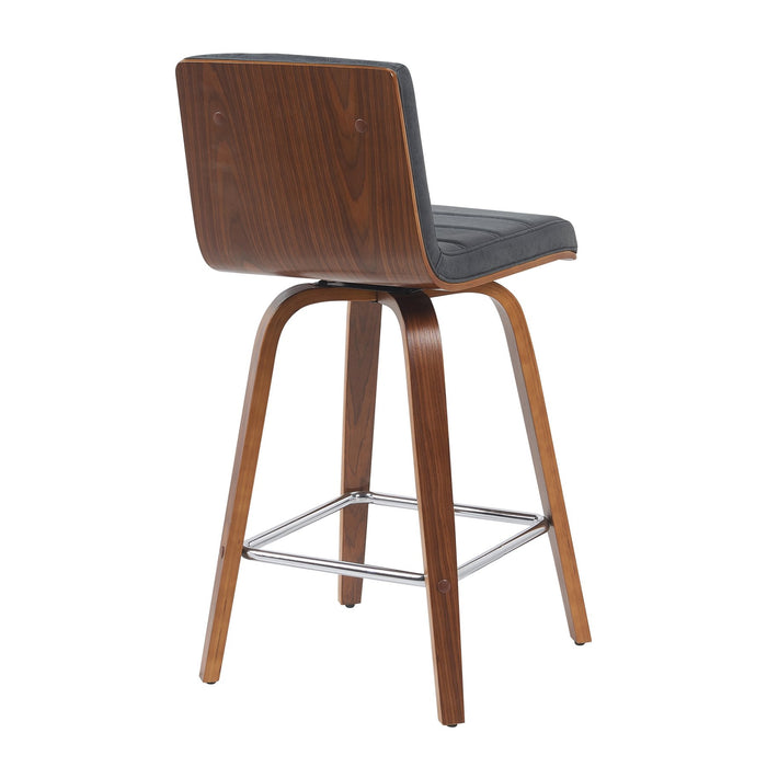 Vienna Modern Counter Height Swivel Bar Stool with Vintage Black Upholstered Seat and Walnut Finished Wood Frame