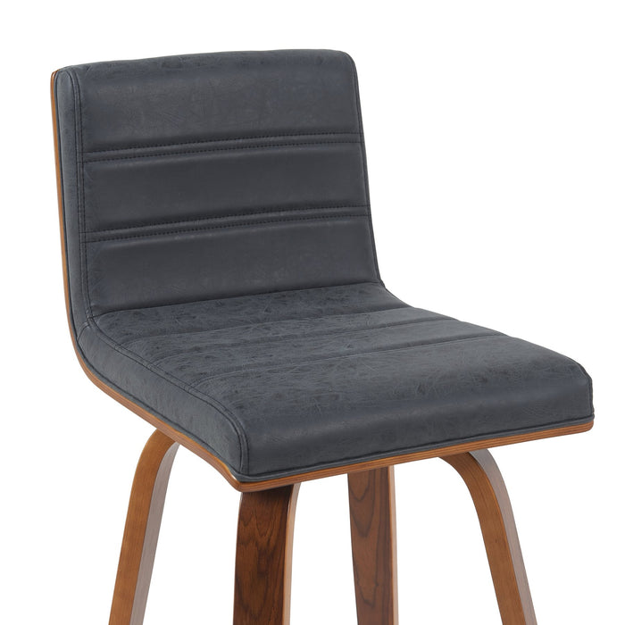 Vienna Modern Counter Height Swivel Bar Stool with Vintage Black Upholstered Seat and Walnut Finished Wood Frame