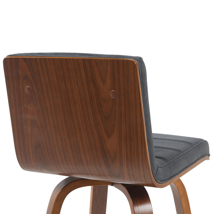 Vienna Modern Counter Height Swivel Bar Stool with Vintage Black Upholstered Seat and Walnut Finished Wood Frame