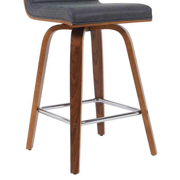 Vienna Modern Counter Height Swivel Bar Stool with Vintage Black Upholstered Seat and Walnut Finished Wood Frame