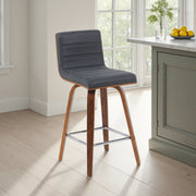 Vienna Modern Counter Height Swivel Bar Stool with Vintage Black Upholstered Seat and Walnut Finished Wood Frame - Furniture City (CA)l