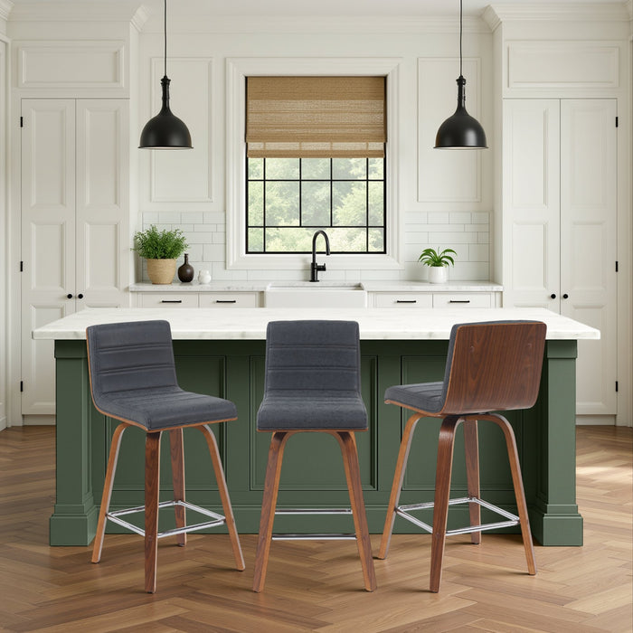 Vienna Modern Counter Height Swivel Bar Stool with Vintage Black Upholstered Seat and Walnut Finished Wood Frame