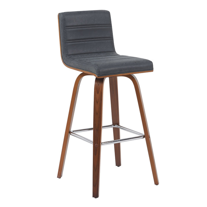 Vienna Modern Swivel Bar Height Stool with Vintage Black Upholstered Seat and Walnut Finished Wood Frame