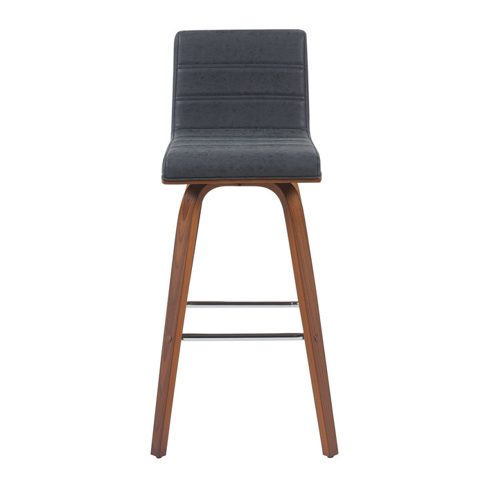 Vienna Modern Swivel Bar Height Stool with Vintage Black Upholstered Seat and Walnut Finished Wood Frame