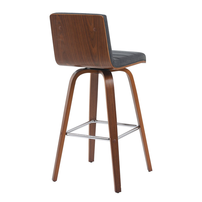 Vienna Modern Swivel Bar Height Stool with Vintage Black Upholstered Seat and Walnut Finished Wood Frame