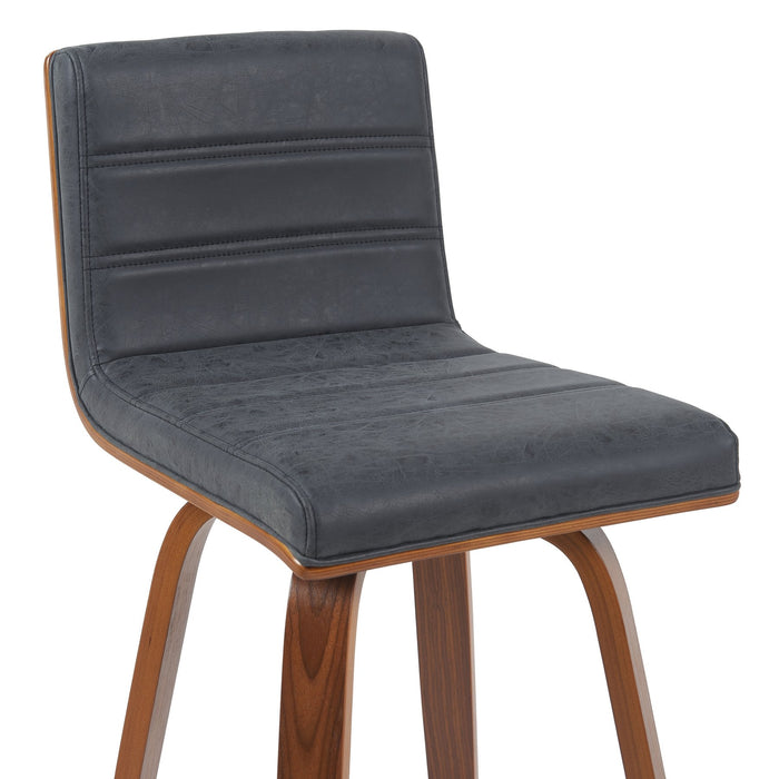 Vienna Modern Swivel Bar Height Stool with Vintage Black Upholstered Seat and Walnut Finished Wood Frame