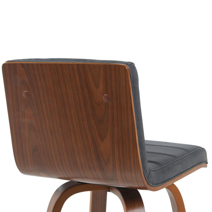 Vienna Modern Swivel Bar Height Stool with Vintage Black Upholstered Seat and Walnut Finished Wood Frame