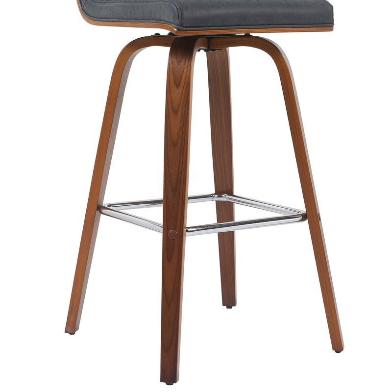 Vienna Modern Swivel Bar Height Stool with Vintage Black Upholstered Seat and Walnut Finished Wood Frame - Furniture City (CA)l