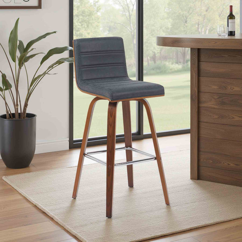 Vienna Modern Swivel Bar Height Stool with Vintage Black Upholstered Seat and Walnut Finished Wood Frame - Furniture City (CA)l