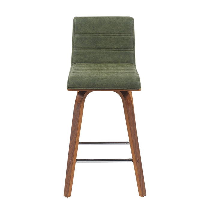 Vienna Modern Counter Height Swivel Bar Stool with Vintage Green Upholstered Seat and Walnut Finished Wood Frame