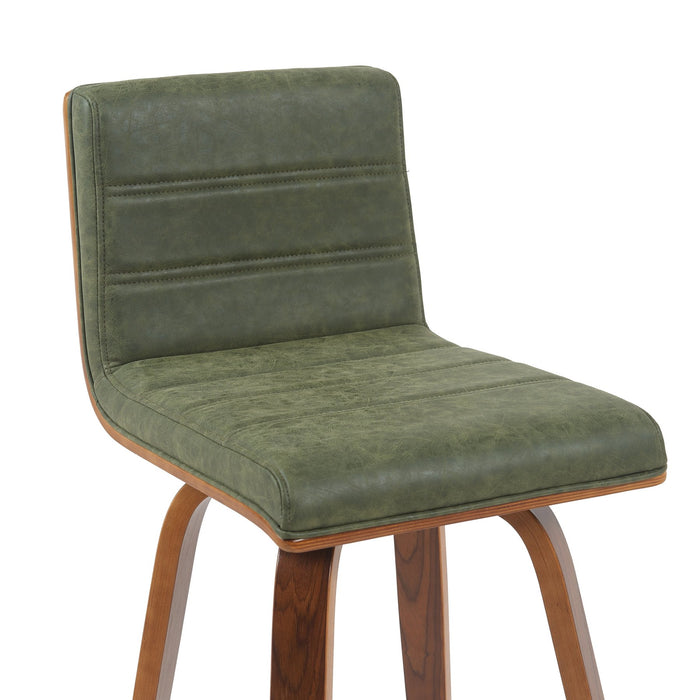 Vienna Modern Counter Height Swivel Bar Stool with Vintage Green Upholstered Seat and Walnut Finished Wood Frame