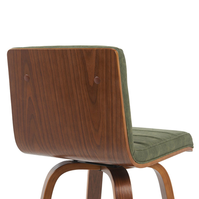 Vienna Modern Counter Height Swivel Bar Stool with Vintage Green Upholstered Seat and Walnut Finished Wood Frame