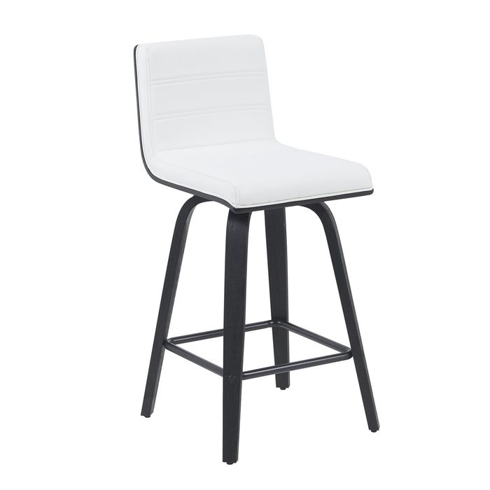 Vienna Modern Counter Height Swivel Bar Stool with Snow White Faux Leather Seat and Black Brushed Wood Frame