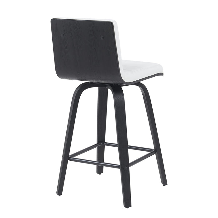 Vienna Modern Counter Height Swivel Bar Stool with Snow White Faux Leather Seat and Black Brushed Wood Frame