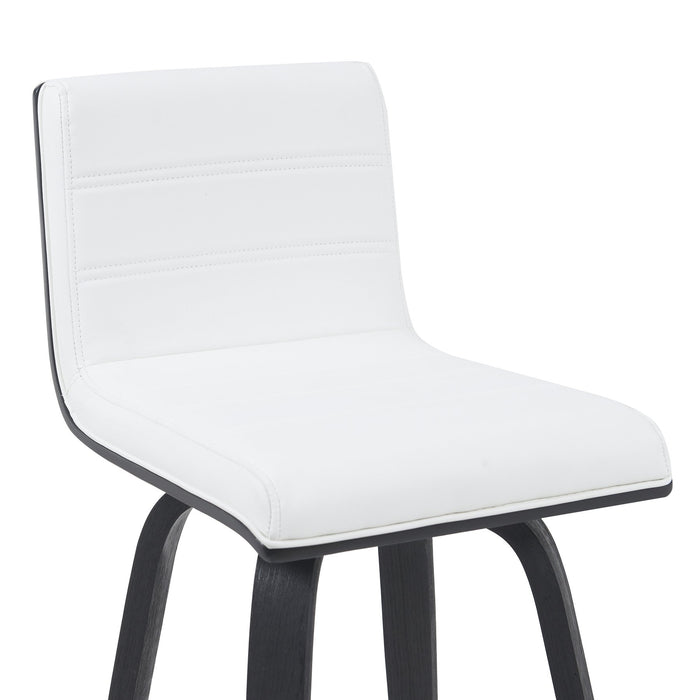 Vienna Modern Counter Height Swivel Bar Stool with Snow White Faux Leather Seat and Black Brushed Wood Frame