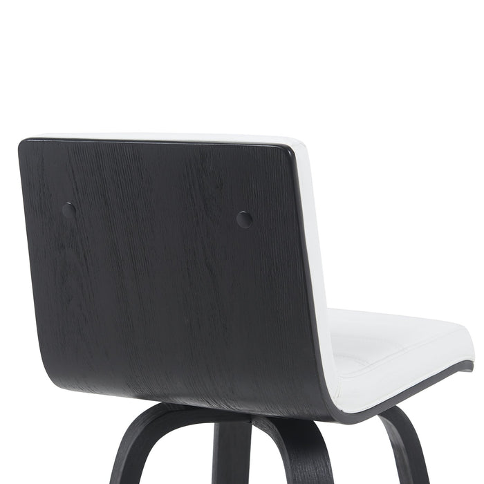 Vienna Modern Counter Height Swivel Bar Stool with Snow White Faux Leather Seat and Black Brushed Wood Frame