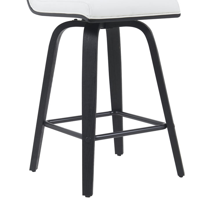 Vienna Modern Counter Height Swivel Bar Stool with Snow White Faux Leather Seat and Black Brushed Wood Frame