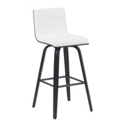 Vienna Modern Swivel Bar Height Stool with Snow White Faux Leather Seat and Black Brushed Wood Frame - Furniture City (CA)l
