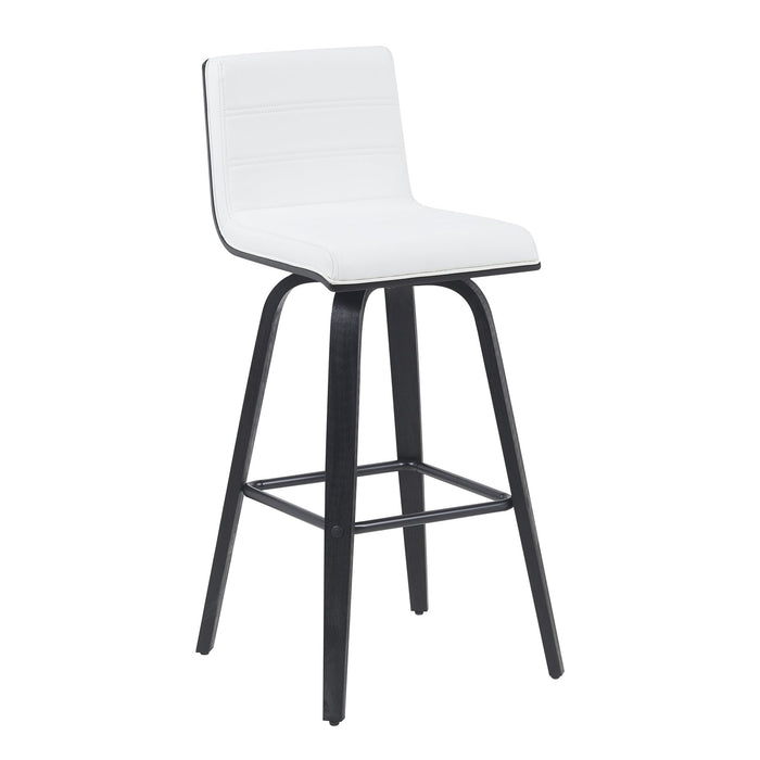 Vienna Modern Swivel Bar Height Stool with Snow White Faux Leather Seat and Black Brushed Wood Frame