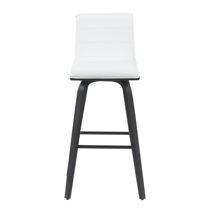 Vienna Modern Swivel Bar Height Stool with Snow White Faux Leather Seat and Black Brushed Wood Frame