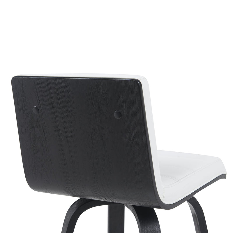Vienna Modern Swivel Bar Height Stool with Snow White Faux Leather Seat and Black Brushed Wood Frame - Furniture City (CA)l