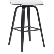 Vienna Modern Swivel Bar Height Stool with Snow White Faux Leather Seat and Black Brushed Wood Frame - Furniture City (CA)l