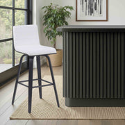 Vienna Modern Swivel Bar Height Stool with Snow White Faux Leather Seat and Black Brushed Wood Frame - Furniture City (CA)l