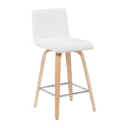 Vienna Modern Counter Height Swivel Bar Stool with White Faux Leather Seat and Patterned Oak Wood Frame - Furniture City (CA)l