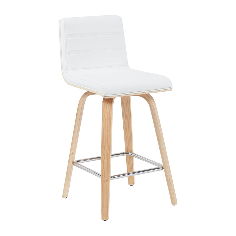 Vienna Modern Counter Height Swivel Bar Stool with White Faux Leather Seat and Patterned Oak Wood Frame - Furniture City (CA)l