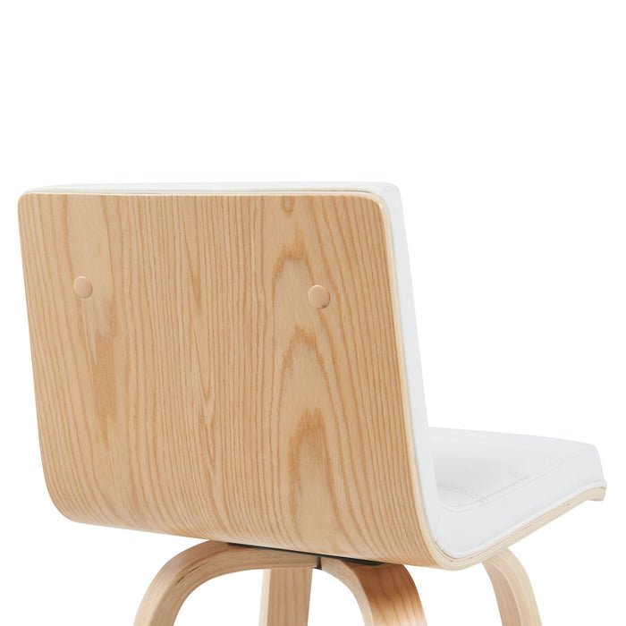 Vienna Modern Counter Height Swivel Bar Stool with White Faux Leather Seat and Patterned Oak Wood Frame