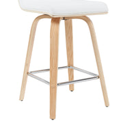 Vienna Modern Counter Height Swivel Bar Stool with White Faux Leather Seat and Patterned Oak Wood Frame - Furniture City (CA)l