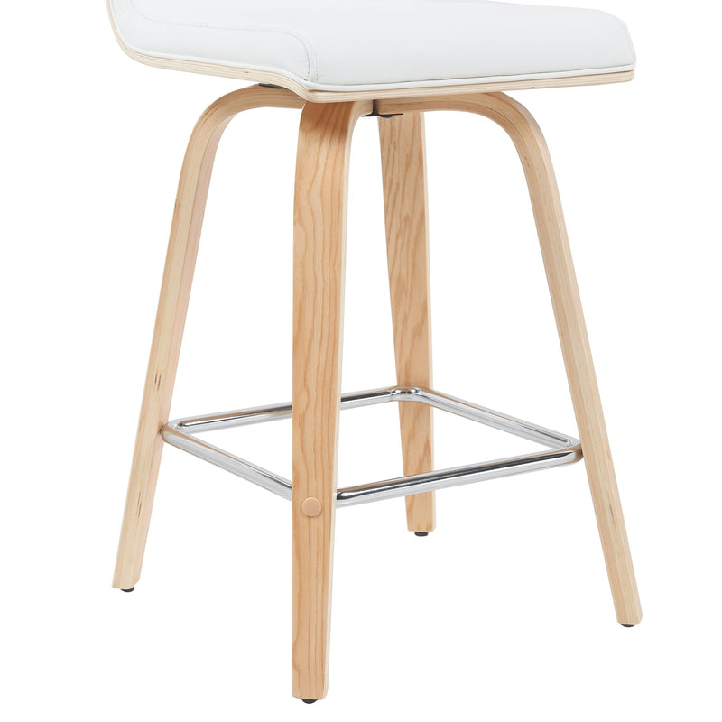 Vienna Modern Counter Height Swivel Bar Stool with White Faux Leather Seat and Patterned Oak Wood Frame - Furniture City (CA)l